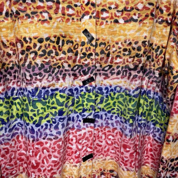ALI MILES Tunic Blouse Button Down Cheetah Stripe Long Sleeve Womens 1X Colorful - Picture 9 of 14
